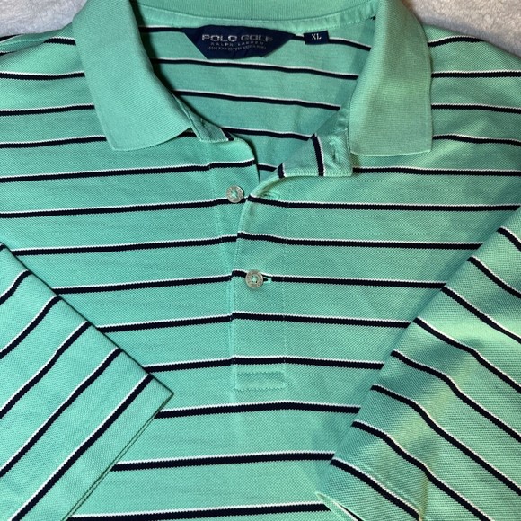 Men's XL Polo Golf Mint Green/Stripe Performance Short Sleeve Shirt - Picture 3 of 13